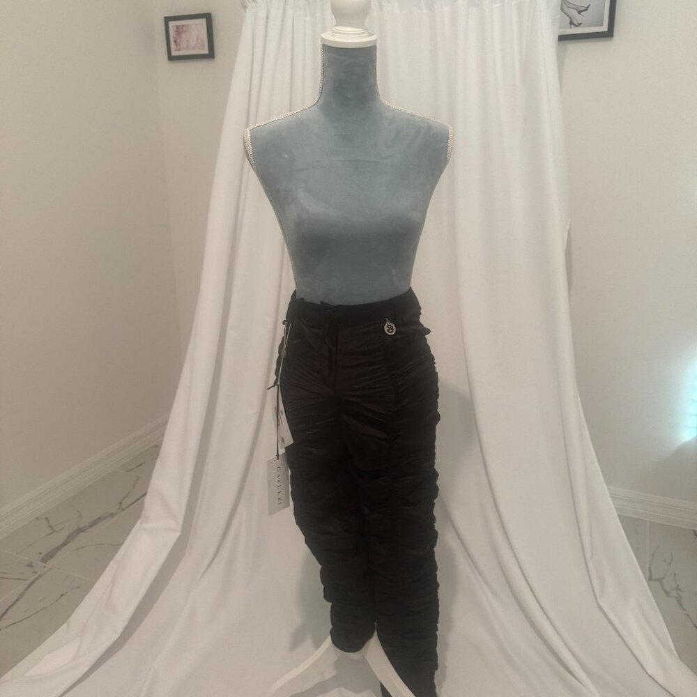 Gaelle Ruched Gathered Satin Black Pants